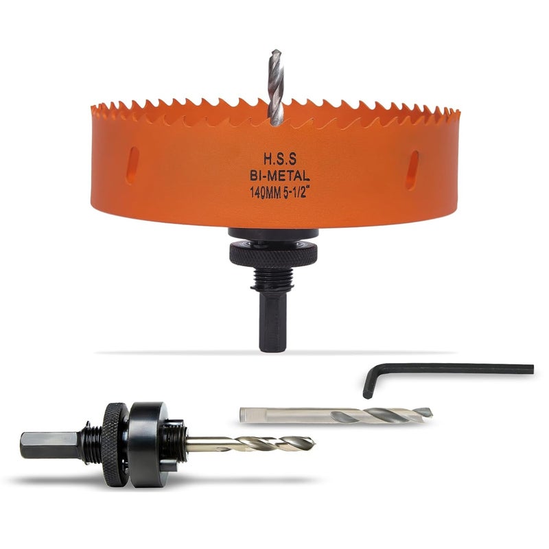 VIKITON 5.5 Inch Hole Saw with Arbor for Metal Wood Plastic, 5-1/2 in Bi-Metal Hole Cutter for Different Project with Smooth and Flat Drilling Edge, Fast Chip Removal,Lighter and Portable - Image 1
